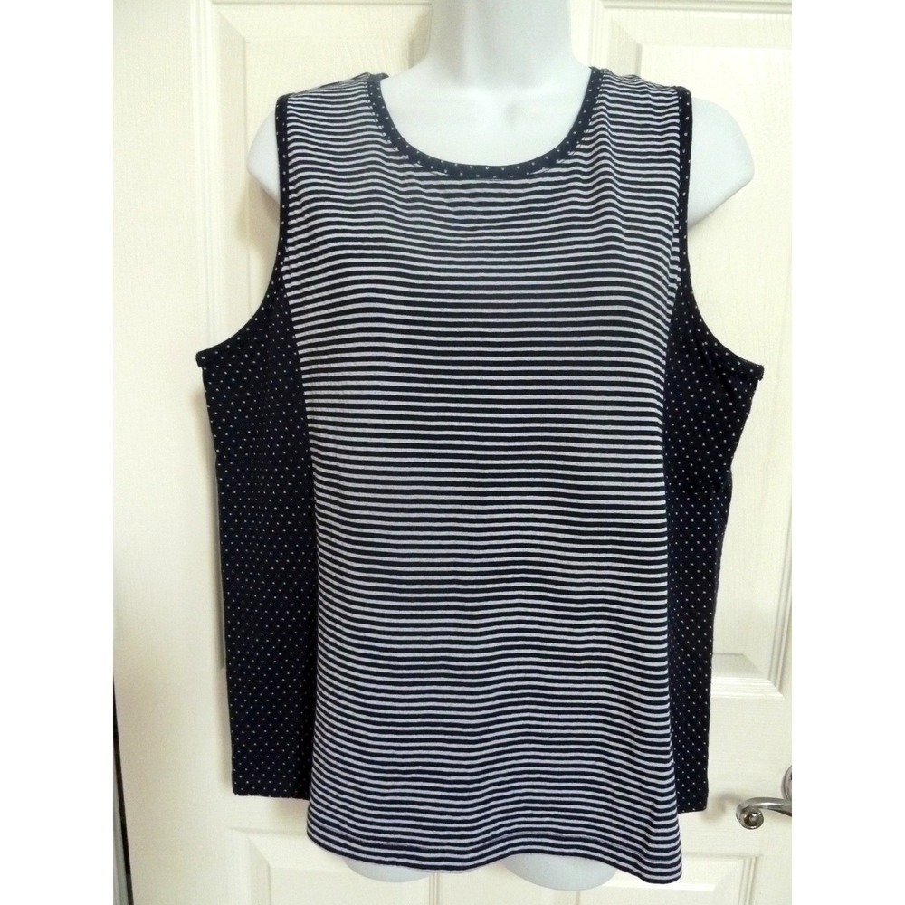 Weekends by Chico's Sz 2 Large Tank Top Candy Dot Mix Scoop Stripe Deep Navy